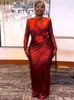 Casual Dresses CM. Women Open Front Long Sleeve Ruched High Side Split Birthday Bodycon Midi Maxi Dress 2024 Evening Party Vestido