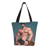 Alışveriş çantaları geri dönüşüm seksi hunk karikatür erkek arkadaşı erkek vücut sanat eşcinsel çanta kadın tuval omuz tote taşınabilir bakkal alışveriş