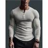 2023 Langarm Polyester T-shirt Herren Atmungs Dünne Stoff Casual Frühling Herbst HenryNeck Basic Tee Tops Mann 240130