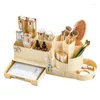 Boîtes de rangement Boîte d'organisateur cosmétique Porte-stylo multifonctionnel rotatif avec tiroir Coiffeuse Organisation pour le maquillage de la chambre