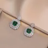 Collana Orecchini Set Cuscino Taglio Pietra Verde Borchia Quadrata E Pendenti Catene In Acciaio Inossidabile Collane Per Donne Da Sposa Vintage