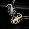 Pendentif Colliers 18K Or Animal 3D Scorpion Collier Glacé Zircon Avec Chaîne De Corde Pour Hommes Femmes Chram Hip Hop Bijoux Cadeau264V Dhicz