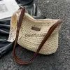 Umhängetaschen Vintage Damen Woven Soulder Bag Solid Color Lace Ribbon Tote andbags Wicker Boo Straw für den Sommer Beac andle BeigeH24217