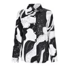 Kvinnors blusar Autumn Spring Women Shirts Black White Patchwork Print Fashion Loose Long Sleeve Chiffon Shirt Casual Vintage Blouse Kvinna