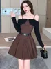 Sukienki swobodne 2024 Corduroy Patchwork Chic Sling Sexy mini sukienki kobiety vintage hepburn elegancki jesienna zima koreańskie bodycon vestidos