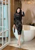 Casual Dresses Hook Flower Hollow Lace Dress French Sexy Slim Pencil Solid Black Autumn and Winter Elegant Pretty Women's