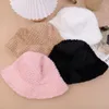 Berets Frauen Herbst Winter Eimer Hüte Feste Farbe warmes weibliches Kunstpelzfischer Cap Korean lässige Schneeflake Velvet Basin Hut