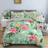 Conjuntos de cama Pintura a óleo Flores Rei Rainha Conjunto de cama Colorido Floral Capa de edredão Rosa Rosa Folhas Quilt Cover Poliéster Consolador Capa