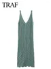 Casual Dresses 2024 Summer Women's Sexy Fashion Jacquard Cutwork Sticked Midi Temperament Ladies Shoulder Strap Dress