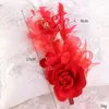 Hair Clips FORSEVEN Red Flower Leaf Feather Shining Crystal Hairpins Headpieces Bride Noiva Wedding Dress Jewelry Accessories