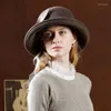 Berets Lady Fedoras Hats Female Fashionable Leisure Dome Cap Lounge Elegant Wool Felt Curling Top Party Bowtie Hat Adjust A28