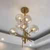 Lampadari Lampadari moderni a soffitto a LED con sfera di vetro Illuminazione Tavolo da camera dorato Lustri Lampada da pranzo per apparecchio da cucina Lampada a sospensione per interni