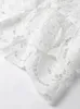 Seksowne koronkowe puste kobiety eleganckie haftowane puff rękawy Upraw plisowana mini spódnica 2-częściowa letnia damska set 240217