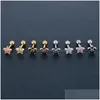 Stud Novo 4 Cor Flor Cz Brincos Para Mulheres Menina Ouro Sier Titânio Aço 5A Flash Zircon Studs Elegante Jóias Drop Dhgarden Dhwo1