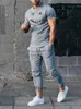 Męskie dresy letnie moda męska T-koszulka Tracki Tracki 3D drukowane stroje sportowe T-shirt z krótkim rękawem T-shirt długie spodnie 2-częściowe zestaw T240217