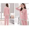 Ropa de dormir para mujer Conjunto de pijamas de manga larga de dibujos animados Ropa de dormir de otoño Ropa de estar en casa de algodón Traje para mujer Talla M (Oso durmiente)