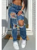 Kvinnors jeans ihåliga öppna front raka jeans kvinnor blå punk väska hög midja mamma pojkvän denim hål koreansk stil super street topp byxor j240217
