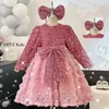 Bling Pink Rose Flower Sheer Scyk Crystals Little Girl Wedding Frist Kommuniacja