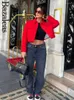 Giacche da donna 2024 Bazaleas Store Tasche della giacca rossa Manica lunga Piumini Monopetto Capispalla Cappotto Ufficiale