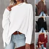 Women's Blouses Fall Blouse Elegant Bat Sleeve Soft Solid Color Pullover With Oblique Neck Mid Length For Spring