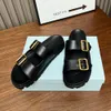 Designer Slippers Leather Buckle Slide Beach Sandals Luxury Summer Lady Leather Flip Flops With Box 520