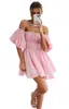 Abiti casual con spalle scoperte prendisole rosa donna manica corta Mini abito Boho da spiaggia solido Harajuku Vestido De Mujer