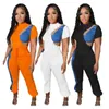 2024 Designer Summer Outfit Femmes Survêtements Deux pièces Ensembles T-shirt à manches courtes et pantalons amples Sportswear Casual Patchwork Sweatsuits Vêtements en gros