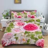 Ensembles de literie Housse de couette fleur Rose 3D ensemble de literie Double en polyester 2/3 pièces housse de couette avec fermeture à glissière housse de couette King Valentine