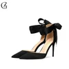 Goxeou Womens Pumps Satin Dorsay عارية حمراء أسود ضمادة مدببة إصبع القدم عالي الكعب مثير حفلة حلوة أزياء سيدة الأحذية الحجم 32-46 240129