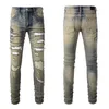 Designer heren jeans paarse jeans mode rechte broek paars gloednieuwe echte stretch heren Robin Rock Revival Crystal Rivet denim designer broek 369