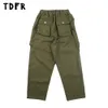 Zip Pocket Cargo Pants Mens Safari Style Solid Color Casual Loose Wide Leg Drawstring Elastic Waist Trousers Men 240126