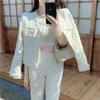 Kwastje Witte Single Breasted Tweed Wollen Jas Casual Oneck Elegante Jas Uitloper Herfst Koreaanse Vrouwen In Outerwears 240124