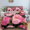 Ensembles de literie Housse de couette fleur Rose 3D ensemble de literie Double en polyester 2/3 pièces housse de couette avec fermeture à glissière housse de couette King Valentine