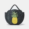 Totes Fashion pineapple Pattern Straw Women Handbags Round Corn Husk Woven Hand Bags Handmade Summer Beach Bag Large Tote Purses 2023H24217