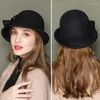 Berets Lady Fedoras wollen hoed meisjes herfst winter boog wollen vrouw krullende visser koepel verstelbare bassin cap b-8730