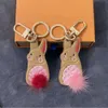 3style New Designer Keychain Rabbit and Panda Plush Cute Ladies' Bag Men's Car Key High-grade Creative Pendant louiselies vittonlies