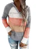 Women Patchwork Hooded Sweater Casual Long Sleeve Knitted Sweater Top Striped Elegant Pullover Jumpers Autumn Winter Plus Size 240129