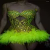 Abbigliamento da palco Abito con paillettes fluorescenti con strass completi Vestito da donna per feste Gogo Ballerino Costume Bar Dj Mini abiti Abiti rave