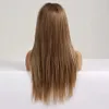 Easihair uzun ipeksi düz kahverengi sarışın t parça dantel peruk bebek saçları yüksek yoğunluklu ısıya dayanıklı sentetik peruklar için 240118