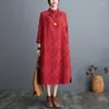Casual Dresses 2024 Stand Collar Vintage Chinese Style Autumn Winter Dress Cheongsam Cotton Blend Jacquard Fashion Women Spring