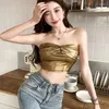 Women's Tanks Strapless Stretchy Tank Tops For Girls Gold Satin Camisole Crop Top Short Tube Summer