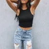 Women's Tanks Ribbed Tank Top Women White 2024 Summer Casual Fitness Short Vest Candy Colors Knitted Off Shoulder Sexy Crop