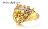 Modyle Gold Color Classic 316L Stainless Steel Men Punk Hip Hop Ring Cool Lion Head Band Gold Ring Jewelry1205600