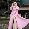 long swing woolen coat women pink coat British style thickened warm cashmere coat 240122