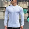 2023 Men's Sports Tshirt Breathable Long Sleeve Running Training clothing Basketball Round Neck Zipper Tshirt Outdoor tops 240124