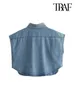 Blouses Femmes TRAF Femmes Mode Avec Poches Recadrée Chemises En Denim Sexy Sans Manches Boutonné Femme Blusas Chic Hauts