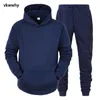 Heren hoodie broek 2-delig pak winter jogging trainingspak vrouw oversized sets fleece sweatshirt trui kleding blauw 240131