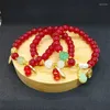 Bracelet de Style chinois, porte-bonheur élégant, perles rouges, pendentif en cacahuète, bijoux de charme pour femmes, cadeaux de Festival