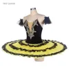 ステージウェアプロフェッショナルバレエチュチュガールズバレリーナダンスコスチューム3ティアードパンケーキスカート、黒と金のレースの装飾2色