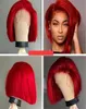 Krótki bob czerwony prosta koronkowa peruka przednia ludzka peruka włosów wstępnie rozkładana linia włosów peruwiana Burgundowa peruka z włosami dla niemowląt7179235